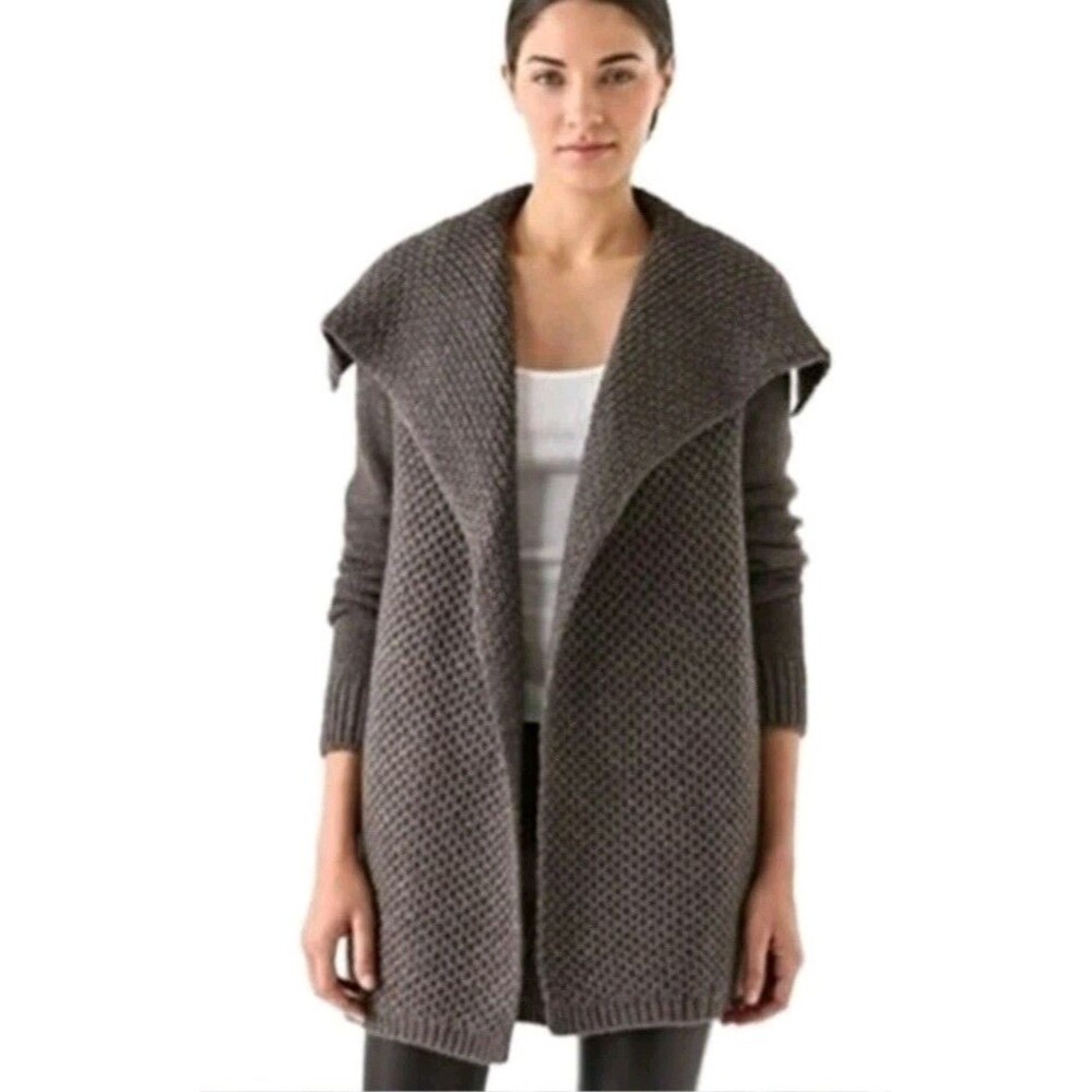 VINCE Brown Yak Wool Honeycomb Drape Front Cardigan Sweater Womens Small